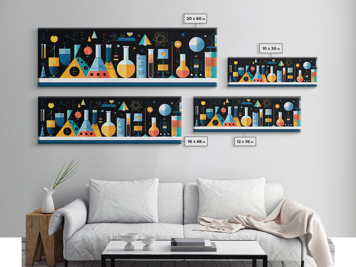 Retro Science Lab Glassware Wall Art, Mid Century Modern Chemistry Poster, Atomic Geometric Print, Office Decor, Laboratory Artwork