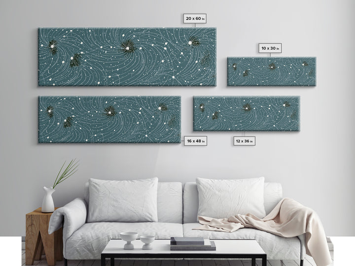 Teal Spiral Particle Field Canvas Print, Modern Abstract Art, Cosmic Geometric Wall Decor, Sci Fi Office Poster, Galaxy Art