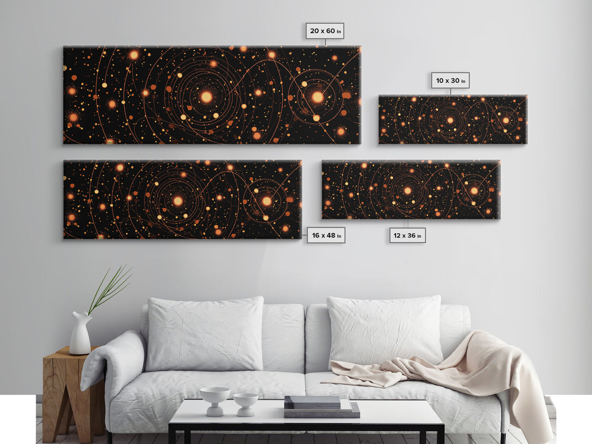 Orange Atomic Orbit Galaxy Wall Art, Mid Century Modern Abstract Science Poster, Retro Space Decor, Cosmic Home Art Print