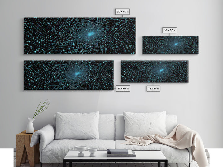 Blue Vortex Particle Spiral Canvas Print, Modern Abstract Art, Sci Fi Space Wall Decor, Geometric Office Poster, Artwork