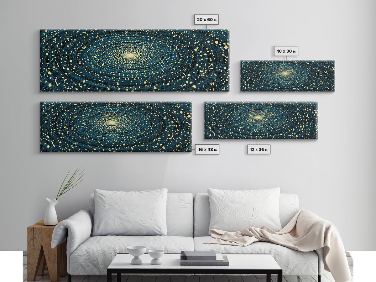 Gold And Teal Spiral Galaxy Wall Art, Modern Abstract Art Print, Cosmic Space Poster, Geometric Office Decor, Large Canvas Print