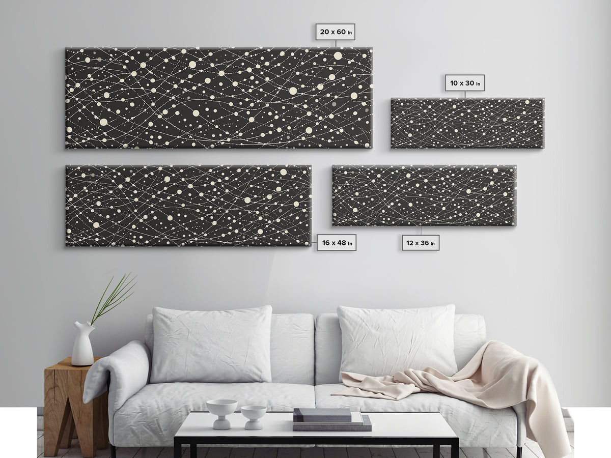 Black Cream Atomic Network Of Dots And Lines, Midcentury Modern Wall Art, Retro Abstract Poster, MCM Office Decor, Canvas Print