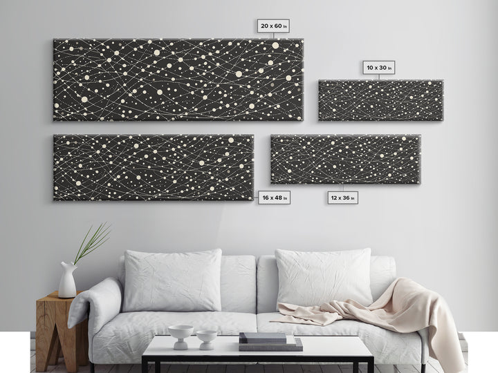 Black Cream Atomic Network Of Dots And Lines, Midcentury Modern Wall Art, Retro Abstract Poster, MCM Office Decor, Canvas Print