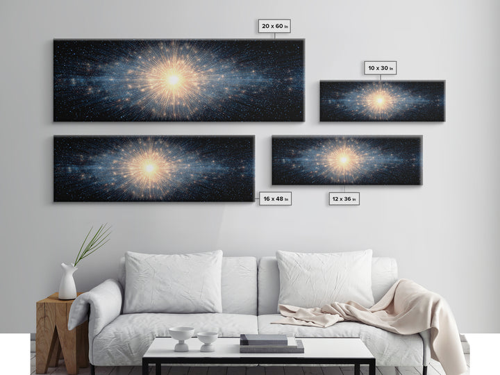 Cosmic Golden Starburst Canvas Print, Space Abstract Art, Modern Wall Decor, Sci Fi Galaxy Poster, Large Living Room Art