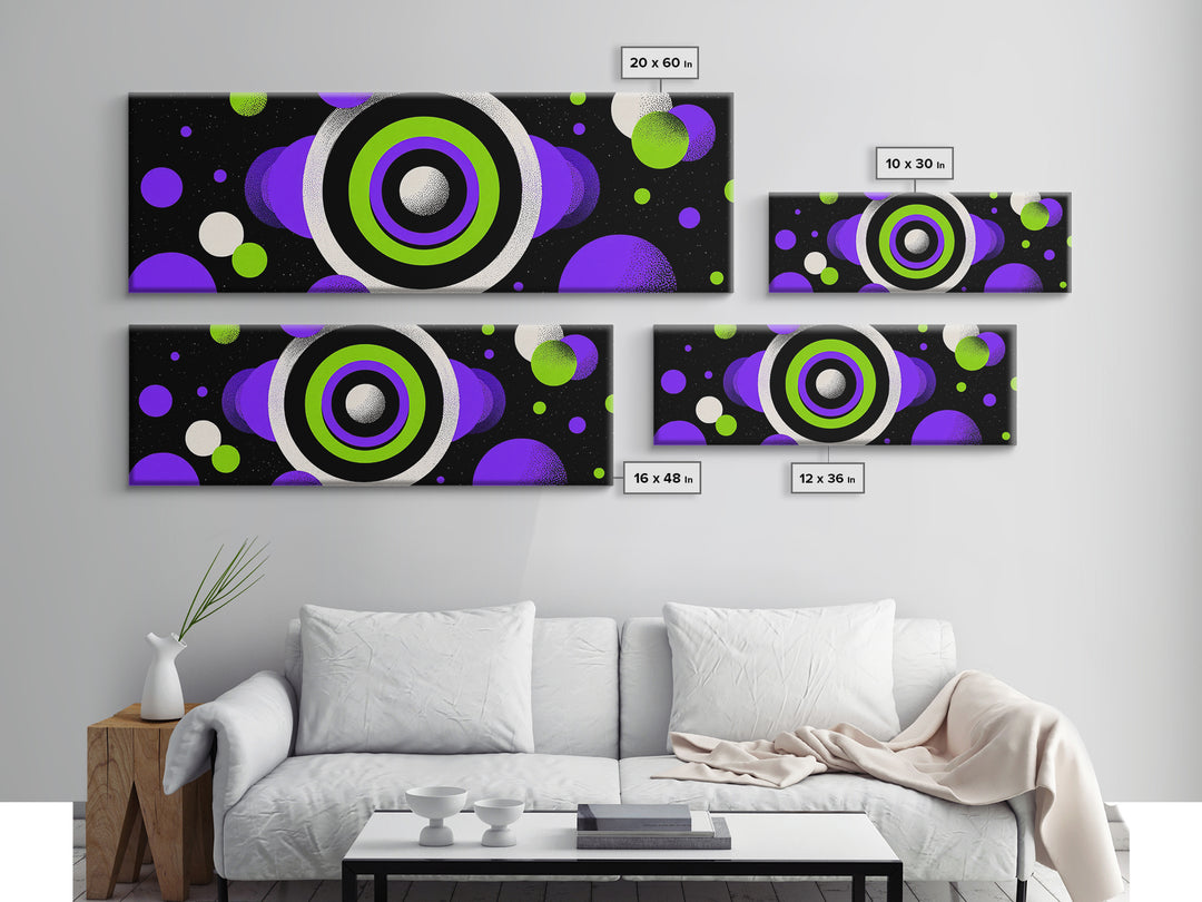 Neon Green Purple Orbit Wall Art, Cosmic Circle Abstract Print, Modern Retro Space Decor, Funky Geometric Poster Gift For Home