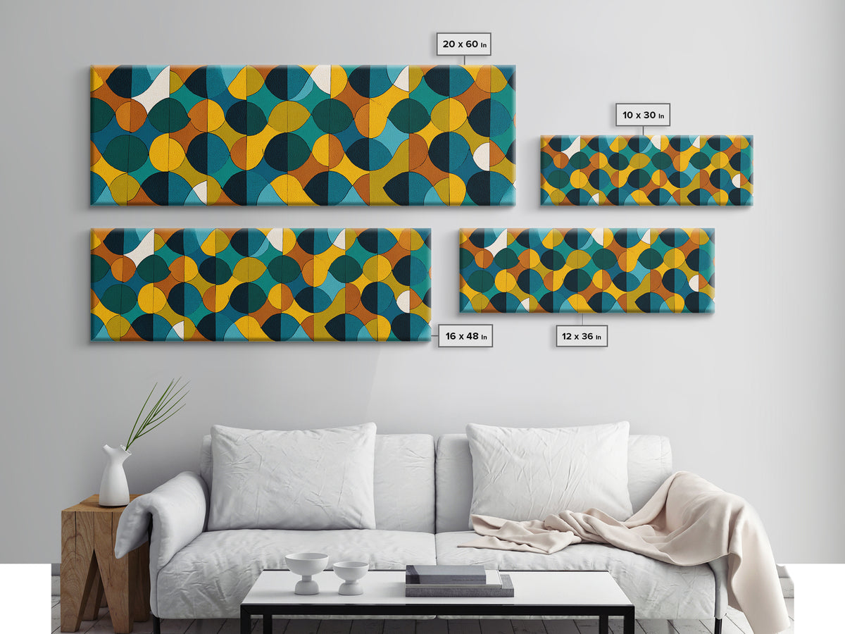 Teal Mustard Orange Geometric Circles Wall Art, Mid Century Modern Abstract Print, Retro MCM Decor, Bauhaus Poster, Living Room Decor