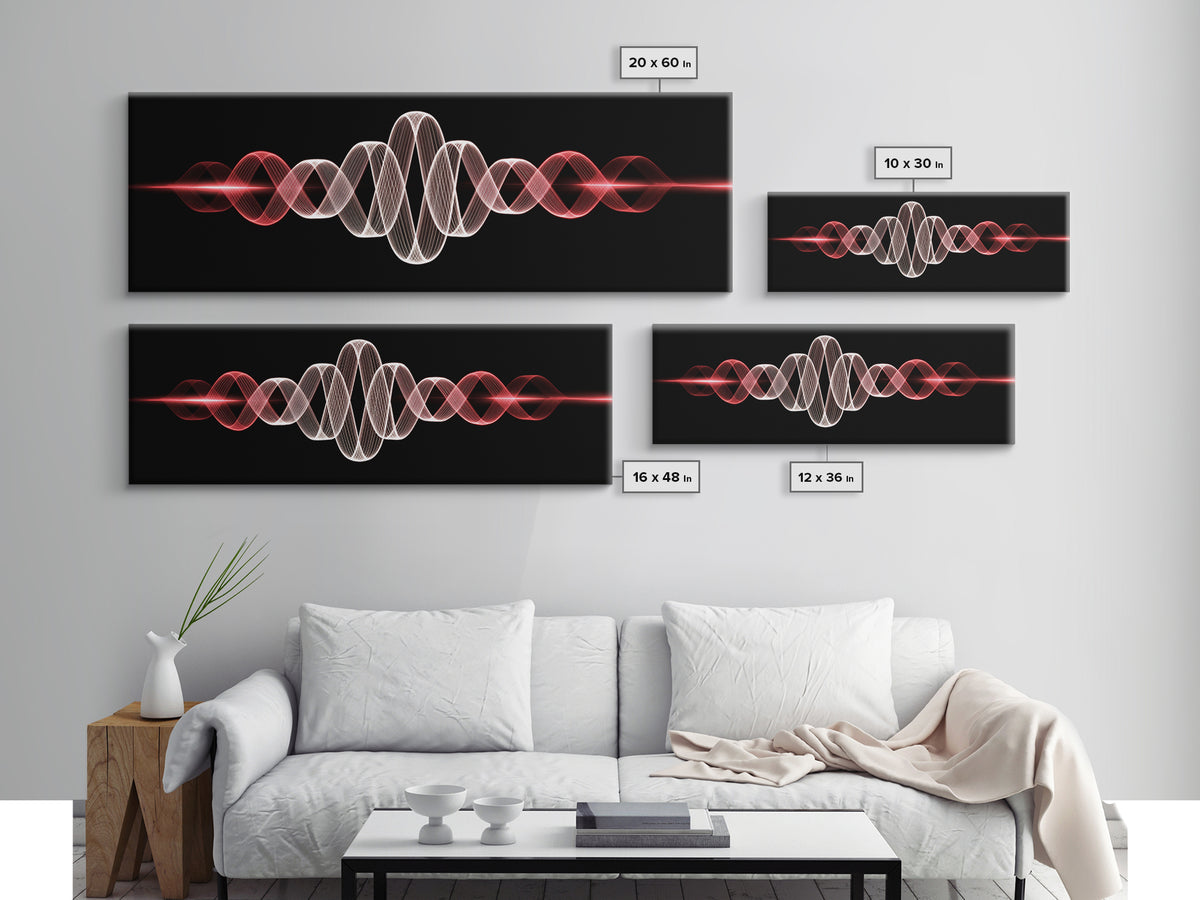 Red White Sine Wave Canvas Print, Minimalist Modern Abstract Art, Audio Waveform Wall Art, Music Studio Decor For Bedroom