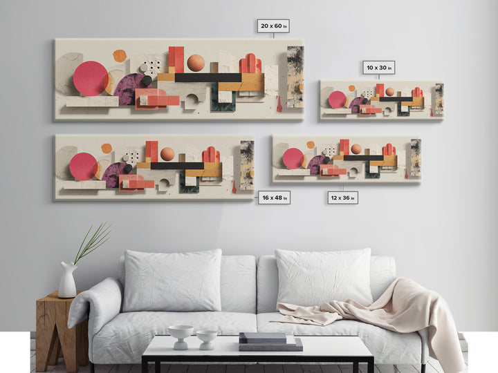 Minimal Geometric Still Life Wall Art, Panoramic Abstract Shapes Poster, Midcentury Modern Art Print, Neutral Home Decor Gift