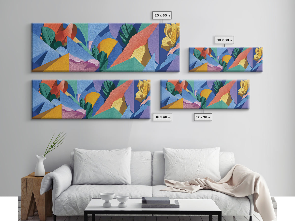 Colorful Tropical Geometric Leaves Wall Art, Midcentury Modern Abstract Canvas, Bold MCM Decor, Retro Living Room Print Gift
