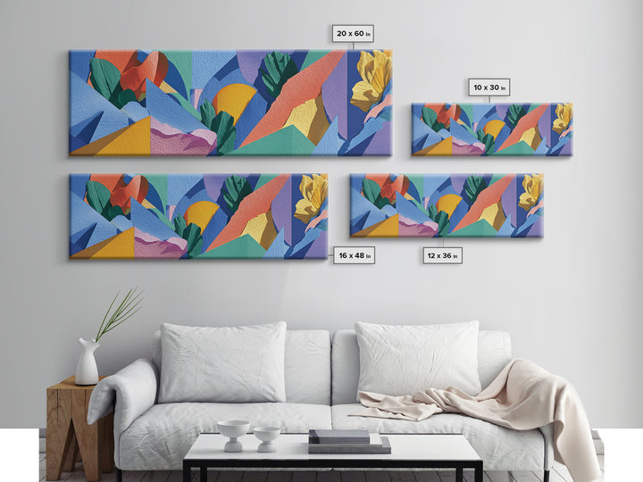 Colorful Tropical Geometric Leaves Wall Art, Midcentury Modern Abstract Canvas, Bold MCM Decor, Retro Living Room Print Gift