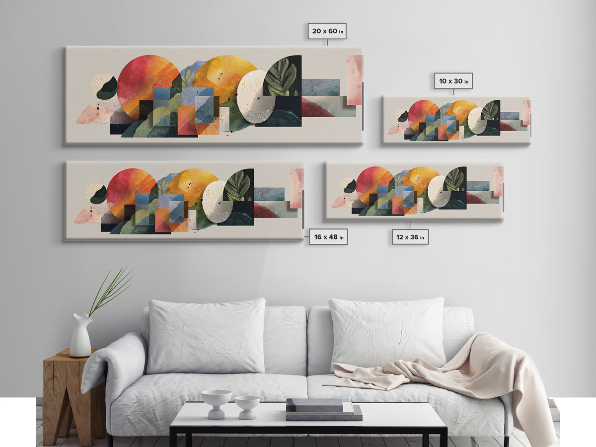 Warm Circle Arch Botanical Canvas Print, Midcentury Modern Wall Decor, Abstract MCM Artwork, Neutral Living Room Art Print