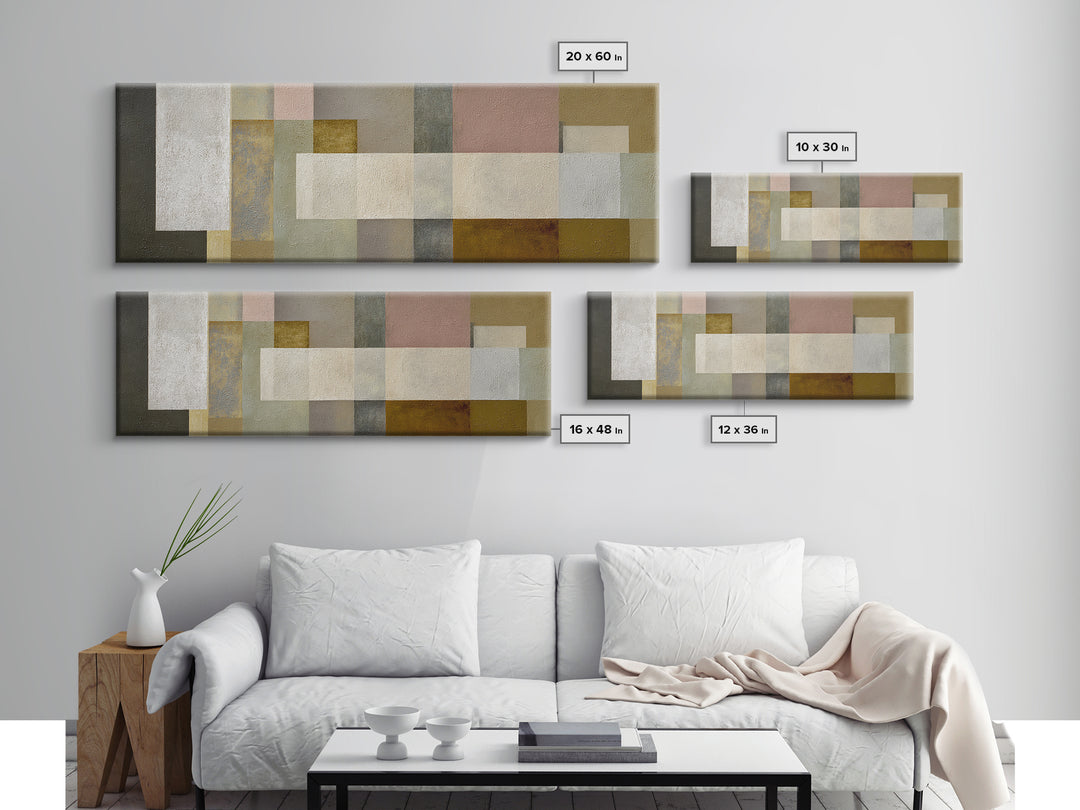 Neutral Muted Rectangle Canvas Print, Midcentury Modern Abstract Wall Decor, Beige Gray MCM Art, Minimalist Living Room Print