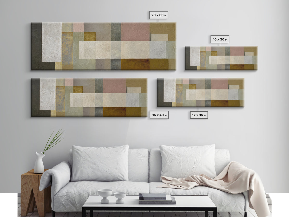 Neutral Muted Rectangle Canvas Print, Midcentury Modern Abstract Wall Decor, Beige Gray MCM Art, Minimalist Living Room Print