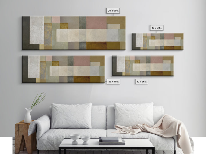 Neutral Muted Rectangle Canvas Print, Midcentury Modern Abstract Wall Decor, Beige Gray MCM Art, Minimalist Living Room Print