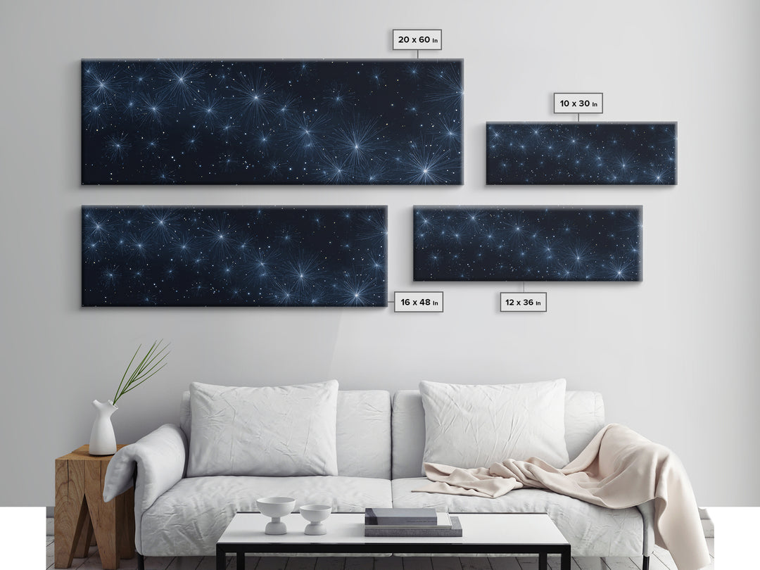 Deep Blue Starburst Night Wall Art, Cosmic Modern Abstract Print, Celestial Space Decor, Navy Bedroom And Home Office Canvas Gift