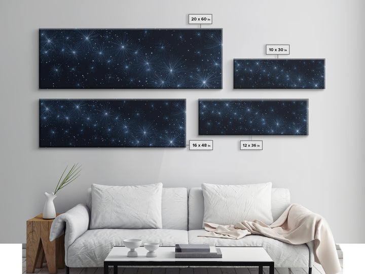 Deep Blue Starburst Night Wall Art, Cosmic Modern Abstract Print, Celestial Space Decor, Navy Bedroom And Home Office Canvas Gift