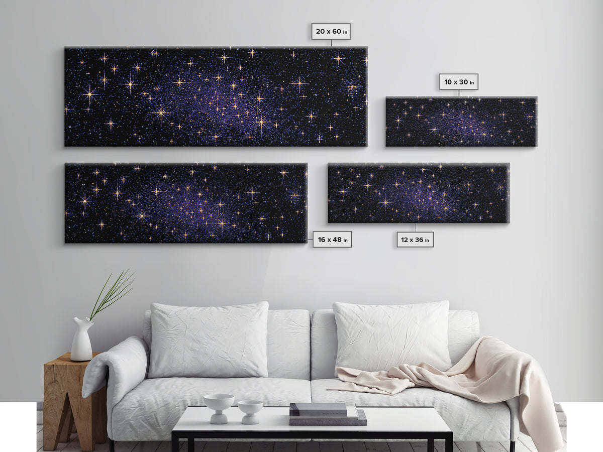 Golden Star Field Canvas Print, Cosmic Modern Wall Art, Navy Celestial Space Poster, Elegant Bedroom Home Office Decor Gift
