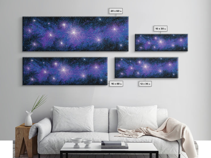 Purple Blue Galaxy Starburst Wall Art, Cosmic Modern Abstract Print, Celestial Space Decor, Vibrant Bedroom And Home Office Canvas Gift