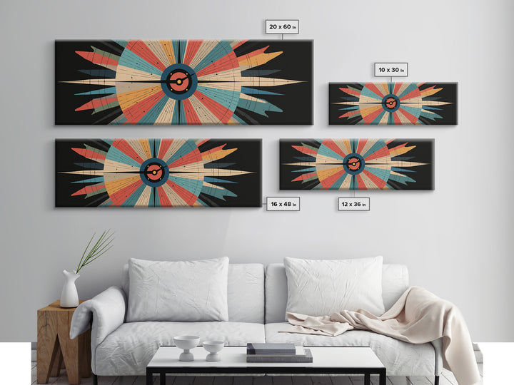 Retro Atomic Target Starburst Wall Art, Midcentury Modern Abstract Print, Geometric MCM Decor, Panoramic Space Age Poster