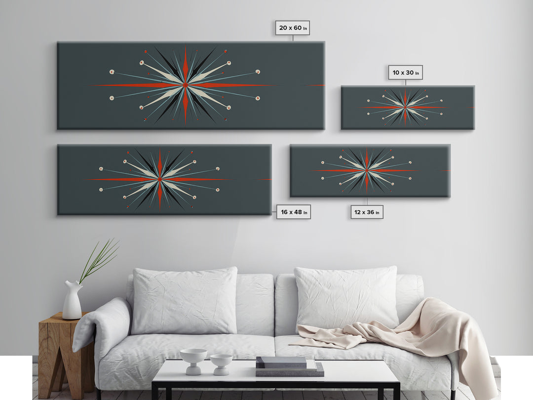 Atomic Red And Teal Starburst Wall Art, Mid Century Modern Decor, Retro Geometric Print, MCM Wall Decor, Space Abstract Art