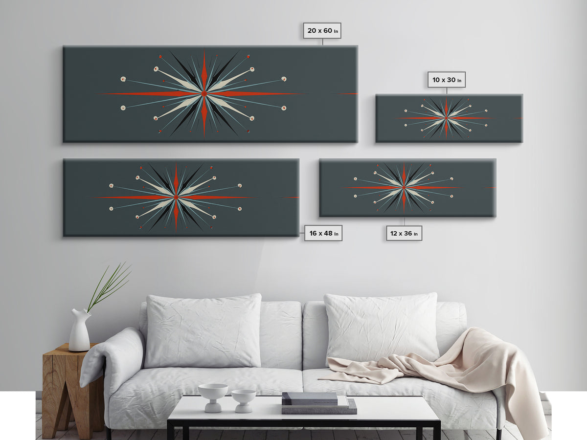 Atomic Red And Teal Starburst Wall Art, Mid Century Modern Decor, Retro Geometric Print, MCM Wall Decor, Space Abstract Art