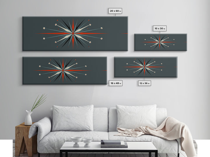 Atomic Red And Teal Starburst Wall Art, Mid Century Modern Decor, Retro Geometric Print, MCM Wall Decor, Space Abstract Art