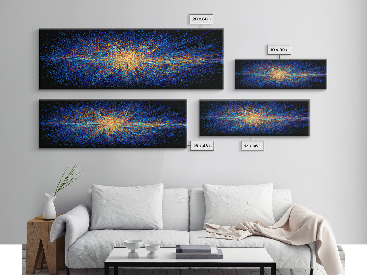 Blue And Orange Particle Burst Canvas Print, Cosmic Retro Wall Art, Modern Abstract Art Print, Space Abstract Art, Digital Art