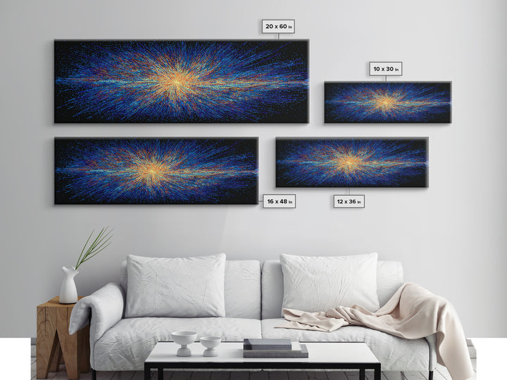 Blue And Orange Particle Burst Canvas Print, Cosmic Retro Wall Art, Modern Abstract Art Print, Space Abstract Art, Digital Art