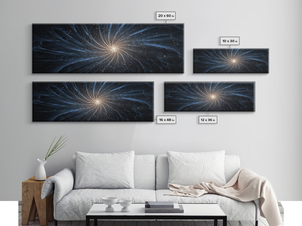 Blue White Spiral Galaxy Canvas Print, Cosmic Modern Wall Art, Space Abstract Art, Starry Night Decor, Large Sci Fi Poster