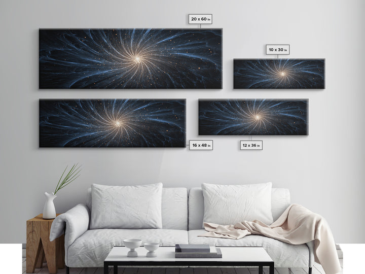 Blue White Spiral Galaxy Canvas Print, Cosmic Modern Wall Art, Space Abstract Art, Starry Night Decor, Large Sci Fi Poster