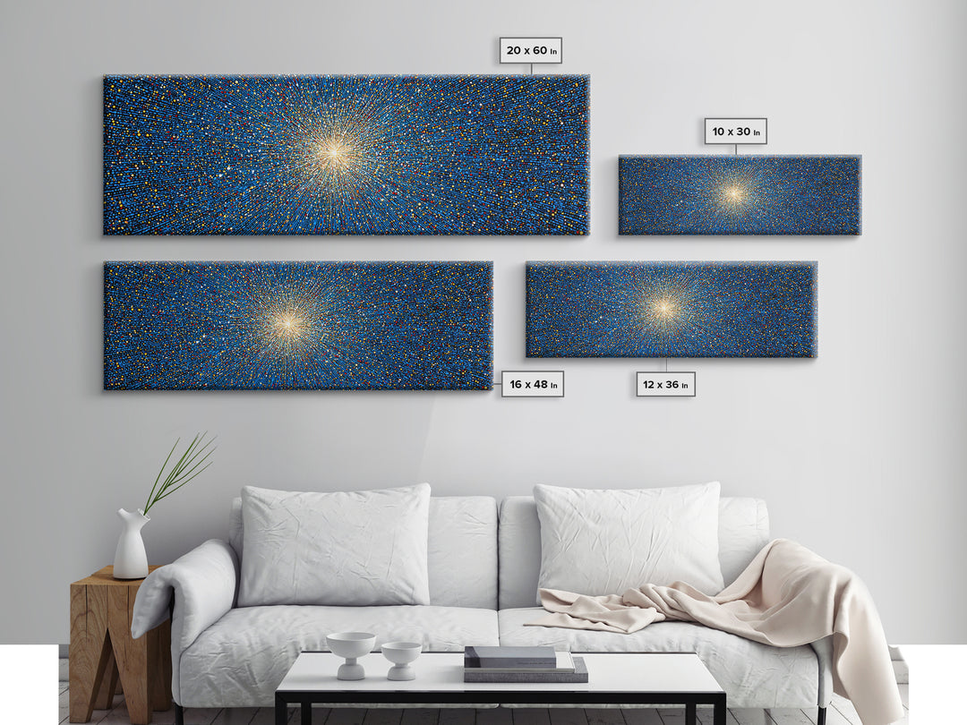Blue Orange Pixel Particle Burst Canvas Print, Modern Abstract Art, Digital Art Print, Retro Sci Fi Wall Decor, Space Poster