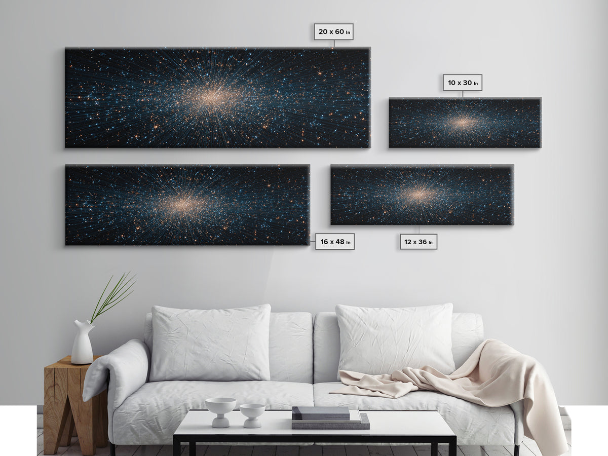 Blue Gold Star Particle Cloud Canvas Print, Modern Abstract Art Print, Cosmic Wall Art, Space Abstract Decor, Office Poster