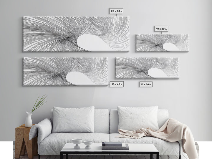 Black White Vortex Wave Line Art Canvas Print, Modern Abstract Wall Art, Minimalist Geometric Decor For Living Room And Office