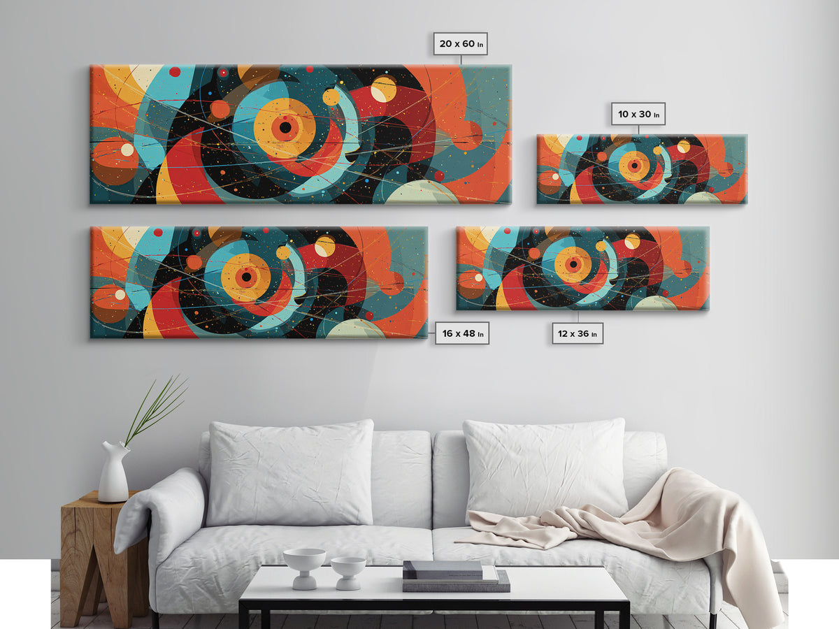 Vibrant Cosmic Circles And Orbits Canvas Print, Midcentury Modern Abstract Wall Art, Space Age Retro Office Decor, Large Art Print
