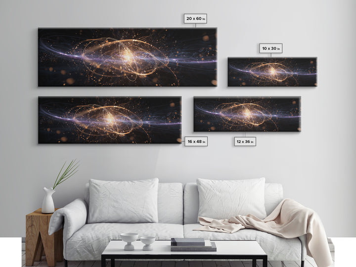 Golden Atomic Particle Burst Wall Art, Futuristic Space Abstract Art, Modern Geometric Wall Decor, Office Art Print And Living Room Decor