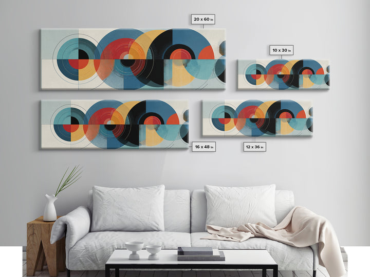 Retro Teal Red Yellow Circle Wall Art, Midcentury Modern Art, Bauhaus Geometric Poster, Colorful MCM Wall Decor, Framed Canvas Print