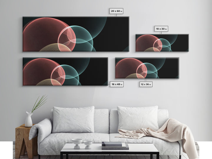 Translucent Floating Spheres Canvas Print, Modern Abstract Art, Blue Pink Geometric Wall Decor, Minimal Office Wall Art Print