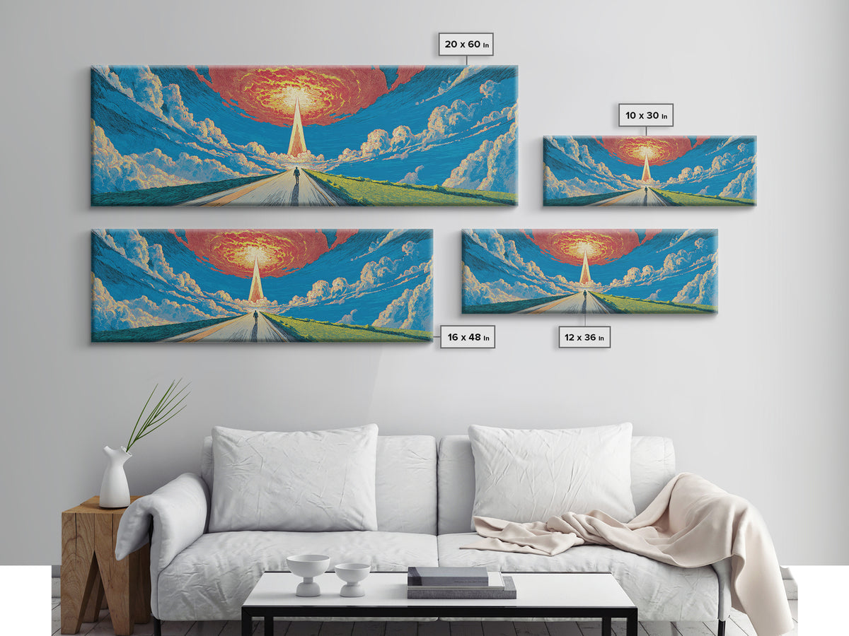 Surreal Road To Radiant Tower Wall Art, Sci Fi Retro Poster, Colorful Landscape Canvas Print, Modern Living Room Decor And Office Art