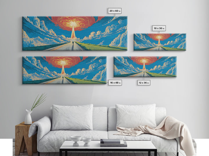 Surreal Road To Radiant Tower Wall Art, Sci Fi Retro Poster, Colorful Landscape Canvas Print, Modern Living Room Decor And Office Art