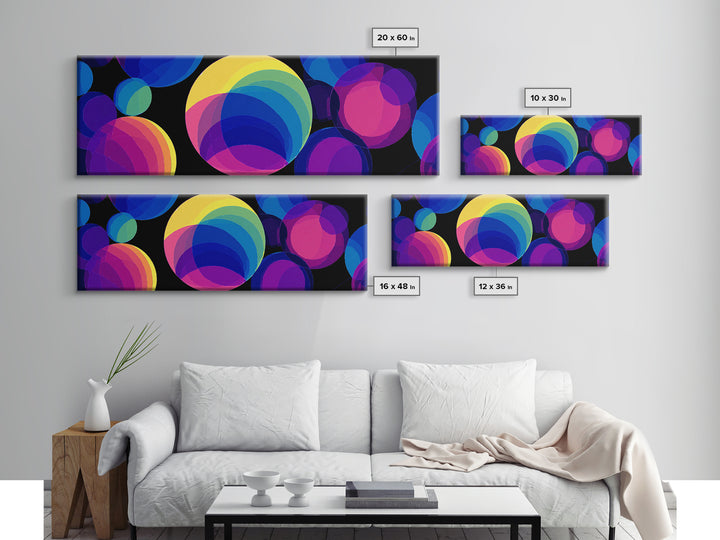 Colorful Overlapping Bubble Circles On Black Wall Art, Modern Abstract Art Print, Midcentury Pop Decor, Retro Geometric Poster