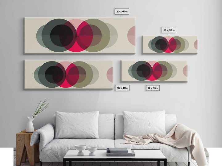 Soft Olive Pink And Charcoal Overlapping Circles Wall Art, Modern Abstract Print, Midcentury Geometric Decor, Neutral Poster