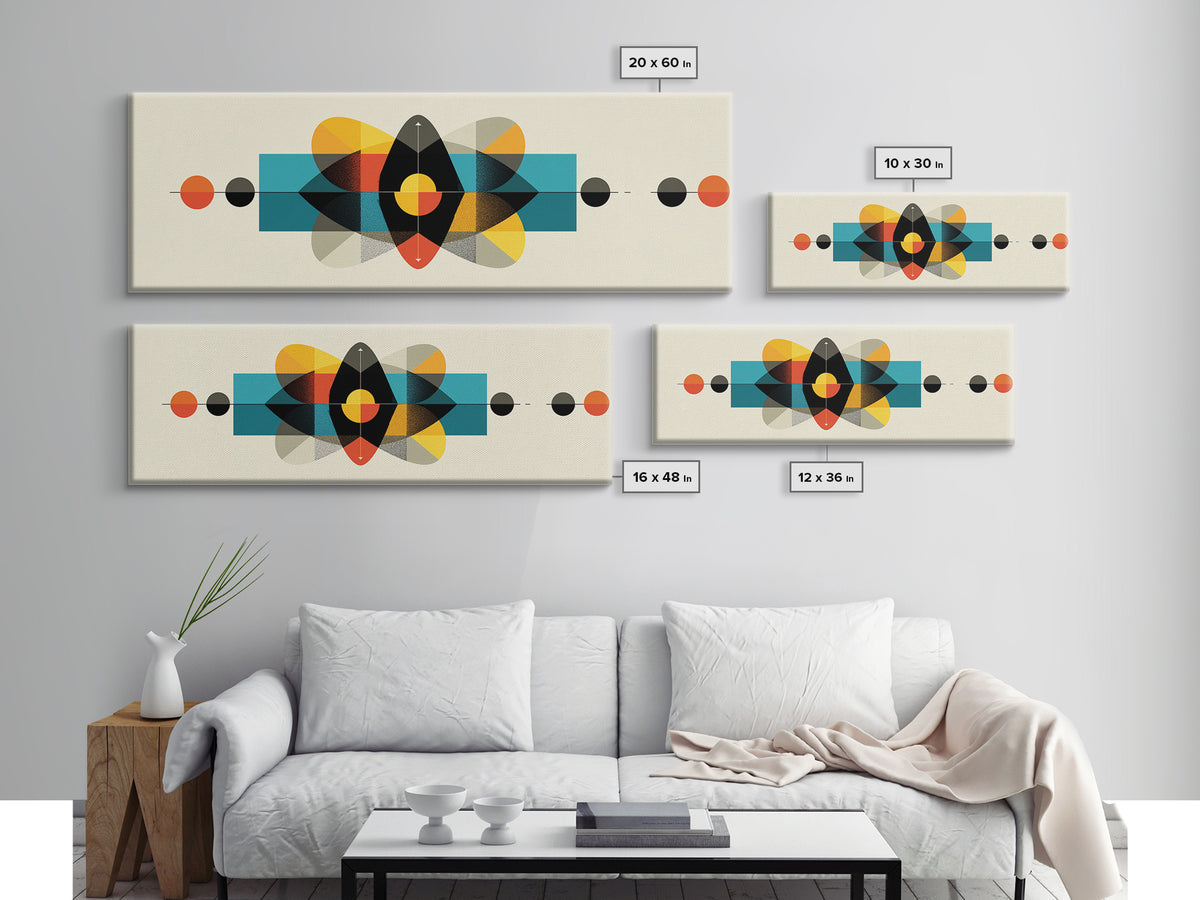Bold Geometric Atom Abstract Canvas Print, Mid Century Modern Wall Decor, Bauhaus Poster, Atomic Art, Colorblock Art Print