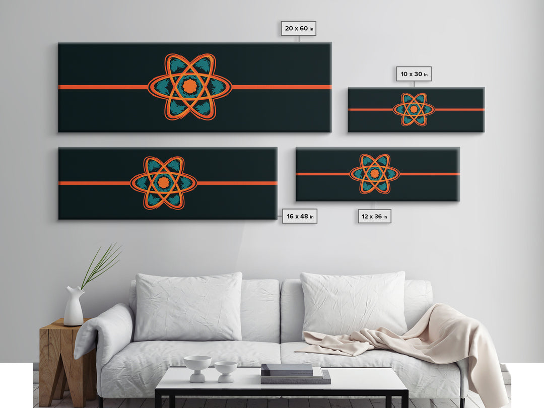 Dark Teal Atom With Red Stripe Wall Art, Mid Century Modern Abstract Decor, Retro Sci Fi Poster, Atomic Art, Modern Art Print