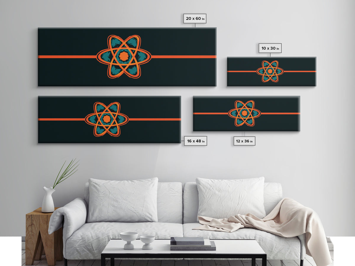 Dark Teal Atom With Red Stripe Wall Art, Mid Century Modern Abstract Decor, Retro Sci Fi Poster, Atomic Art, Modern Art Print