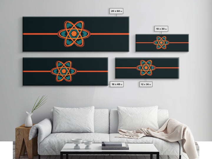 Dark Teal Atom With Red Stripe Wall Art, Mid Century Modern Abstract Decor, Retro Sci Fi Poster, Atomic Art, Modern Art Print