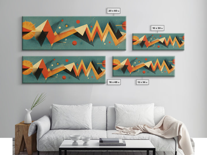Atomic Sun Zigzag Abstract Wall Art, Mid Century Modern Geometric Print, Orange Teal Retro Decor, Bauhaus Inspired Poster