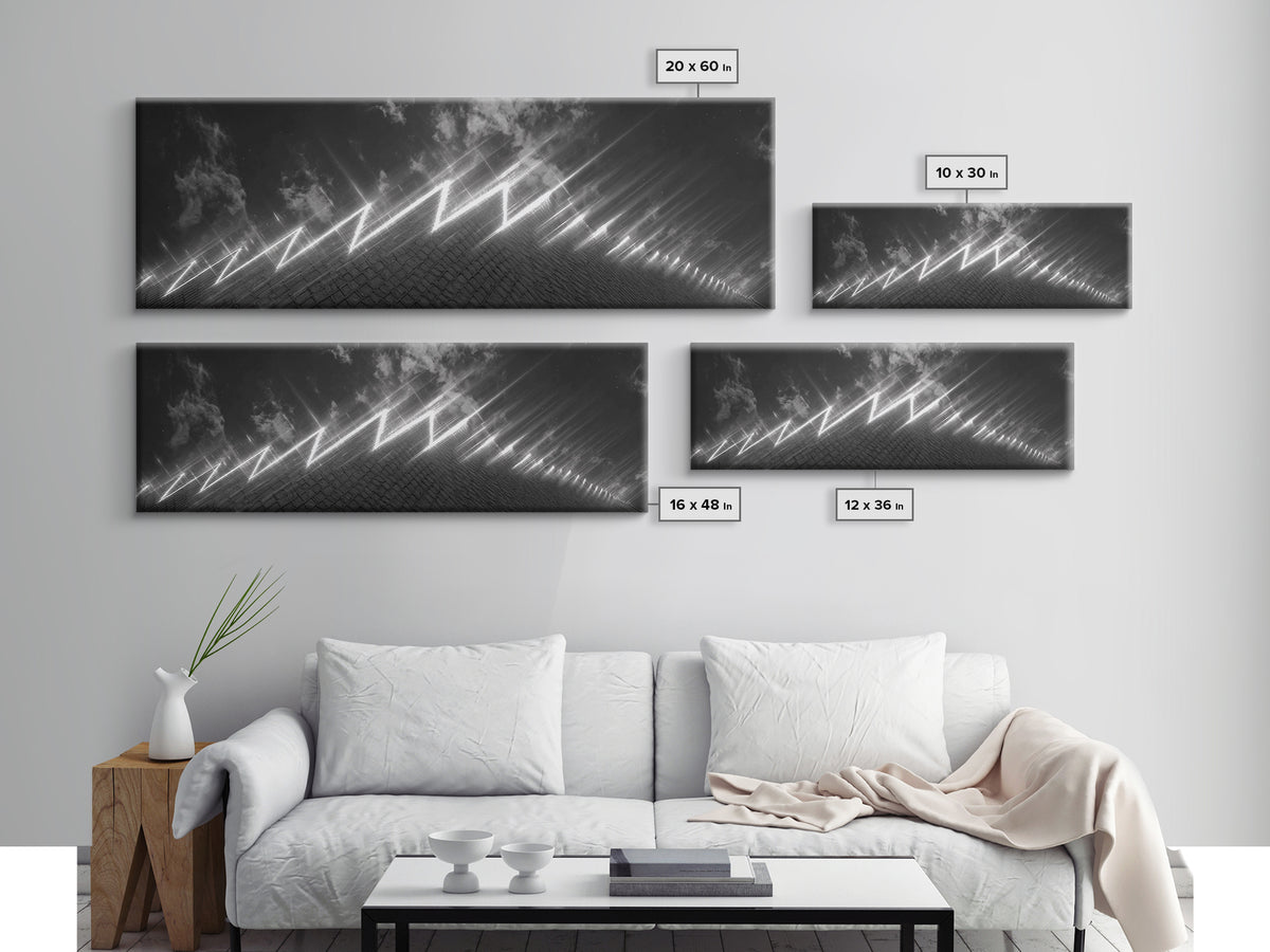 Black And White Lightning Perspective Wall Art, Modern Abstract Art Print, Sci Fi Retro Poster, Masculine Office Wall Decor
