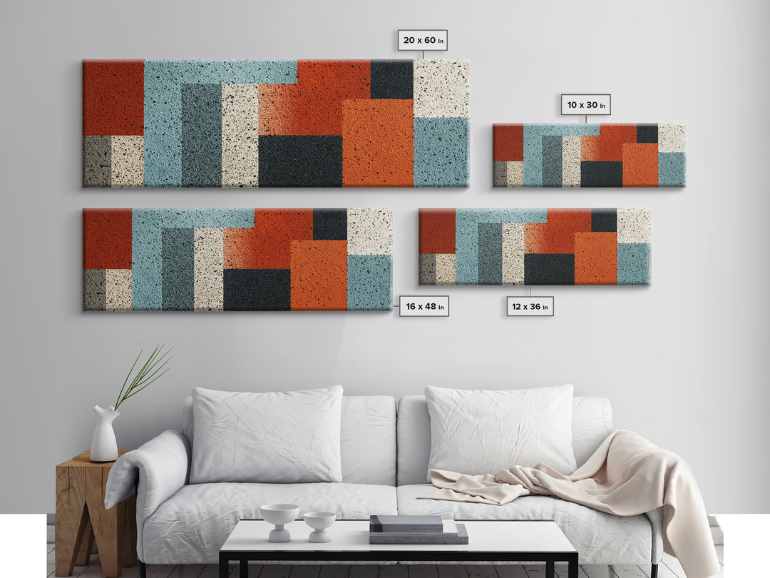 Orange Teal Geometric Block Wall Art, Midcentury Modern Art Print, Bauhaus Abstract Poster, Retro Office Decor For Living Room Home Decor
