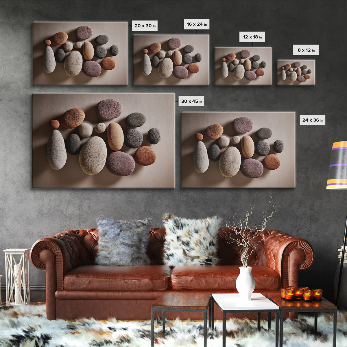 Neutral Pebble Stone Still Life Wall Art, Modern Minimalist Art Print, Nature Home Decor, Earth Tone Framed Canvas Print