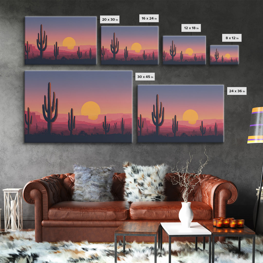Purple Pink Saguaro Sunset Wall Art, Retro Desert Landscape Print, Midcentury Modern Poster, Colorful Southwestern Decor